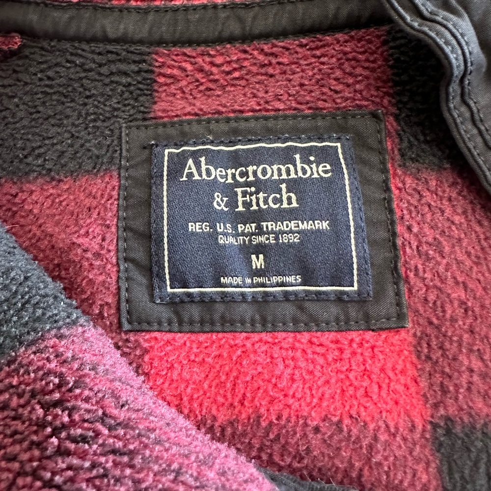 Abercrombie & Fitch Women's Plaid Fleece Jacket Asymmetric Snap Mock Neck Size M